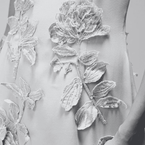 Close-up of delicate floral embroidery