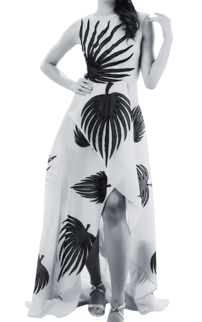 Palm motif evening gown