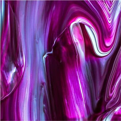 A mass of glossy pink and red paint swirls following irregular patterns, overlapping one another