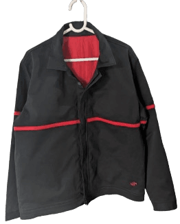 Trendy olive green bomber jacket with ribbed cuffs and orange lining