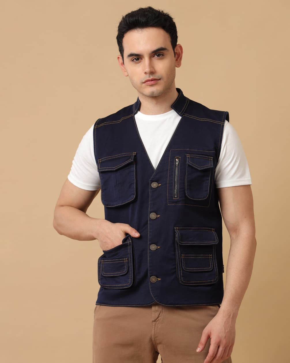 Edgy denim jacket with distressed details and vintage wash finish